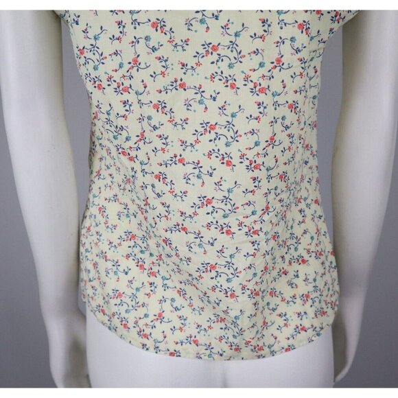 VINTAGE HANDMADE WOMEN'S IVORY FLORAL V-NECK BUTTON UP TOP - SIZE S - WELL WORN - Picture 10 of 10